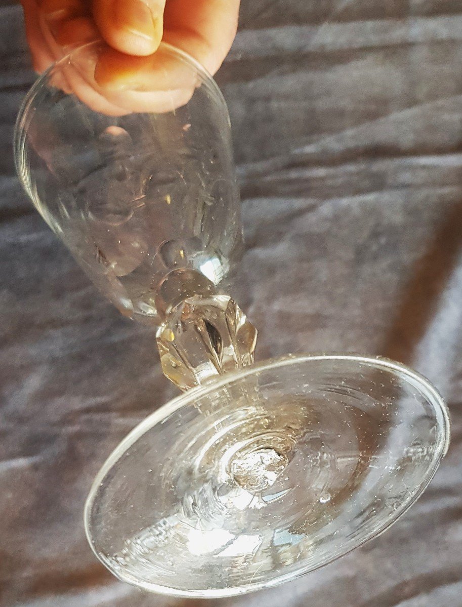 Antico calice in  vetro soffiato e molato fine '700 h 14,5 cm -photo-1