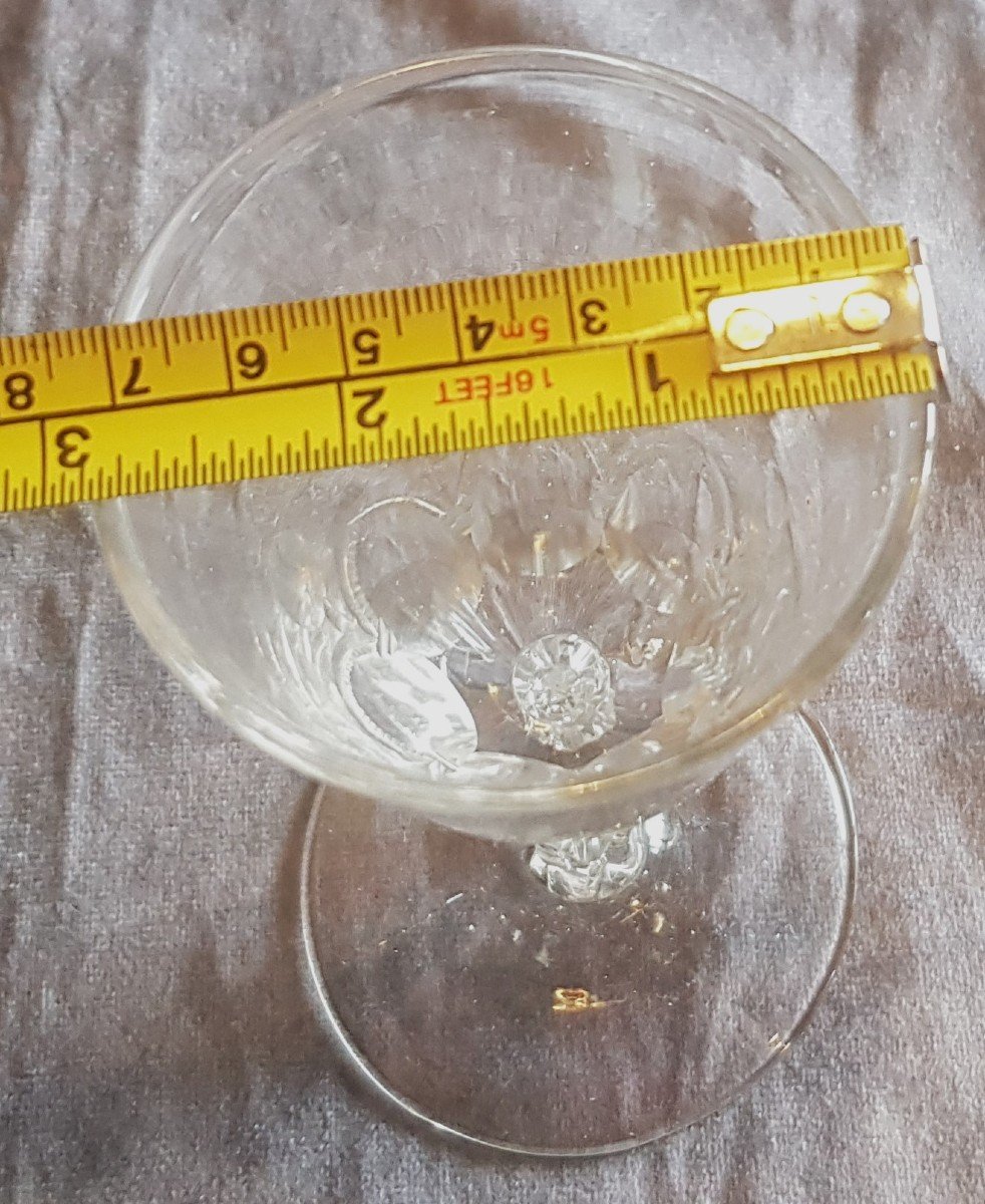 Antico calice in  vetro soffiato e molato fine '700 h 14,5 cm -photo-4