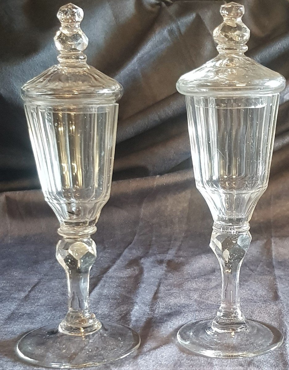 coppia di piccoli bicchieri antichi con coperchio in cristallo di Boemia inizio '800-photo-2