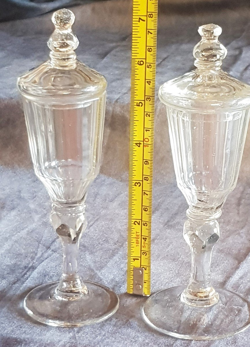 coppia di piccoli bicchieri antichi con coperchio in cristallo di Boemia inizio '800-photo-3