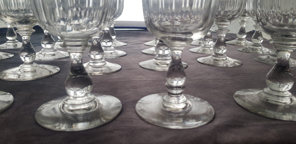 Set Di 18 Bicchieri Da Acqua a calice antichi fine '800  In Cristallo Molato H 14-15 Cm-photo-2