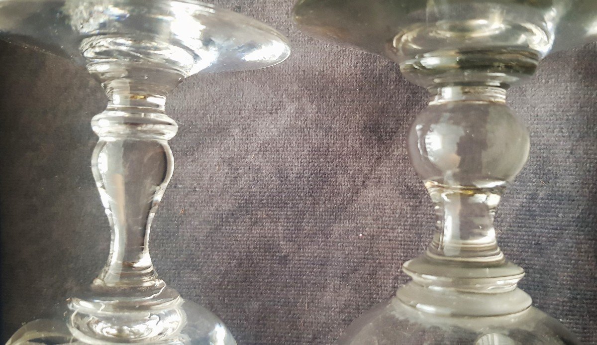 Set Di 18 Bicchieri Da Acqua a calice antichi fine '800  In Cristallo Molato H 14-15 Cm-photo-4