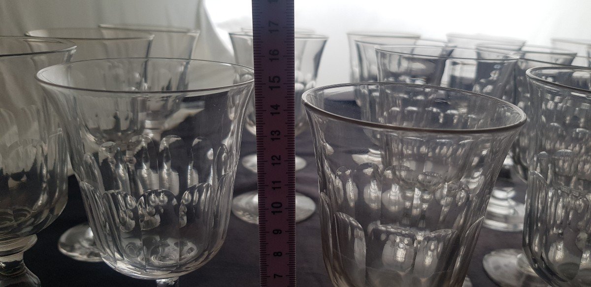 Set Di 18 Bicchieri Da Acqua a calice antichi fine '800  In Cristallo Molato H 14-15 Cm-photo-1