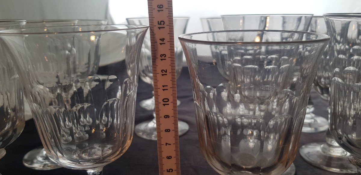 Set Di 18 Bicchieri Da Acqua a calice antichi fine '800  In Cristallo Molato H 14-15 Cm-photo-2