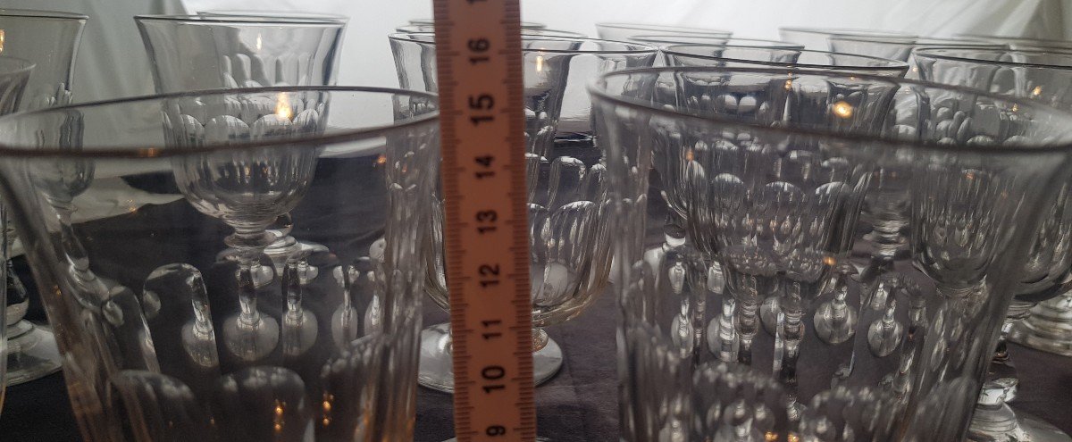 Set Di 18 Bicchieri Da Acqua a calice antichi fine '800  In Cristallo Molato H 14-15 Cm-photo-3