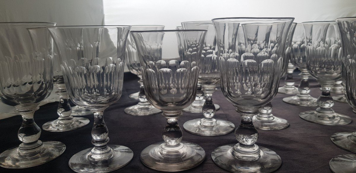 Set Di 18 Bicchieri Da Acqua a calice antichi fine '800 In Cristallo Molato  H 14-15 Cm