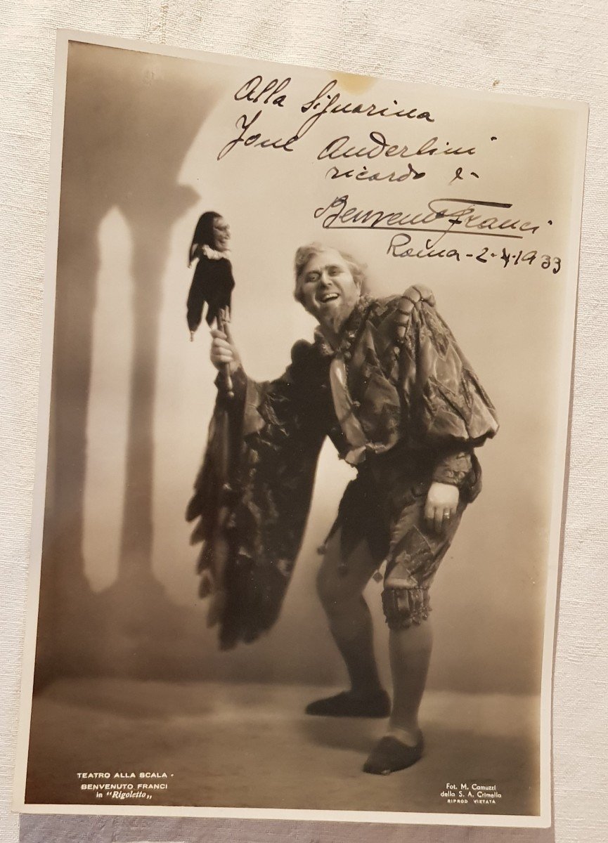 Dedica e autografo manoscritto di Benvenuto Franci su foto di scena di Rigoletto 1933