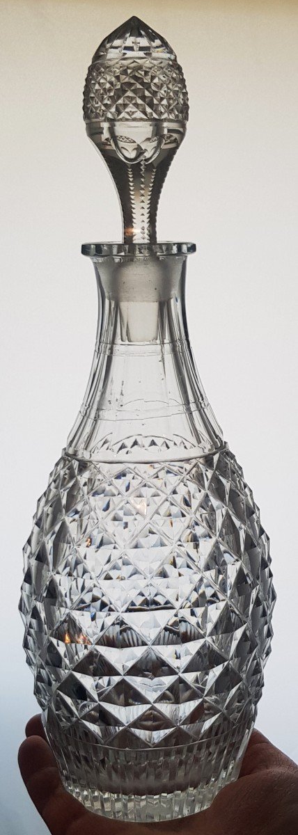 Bottiglia antica fine '800 in cristallo taglio a punta di diamante in stile inglese Regency