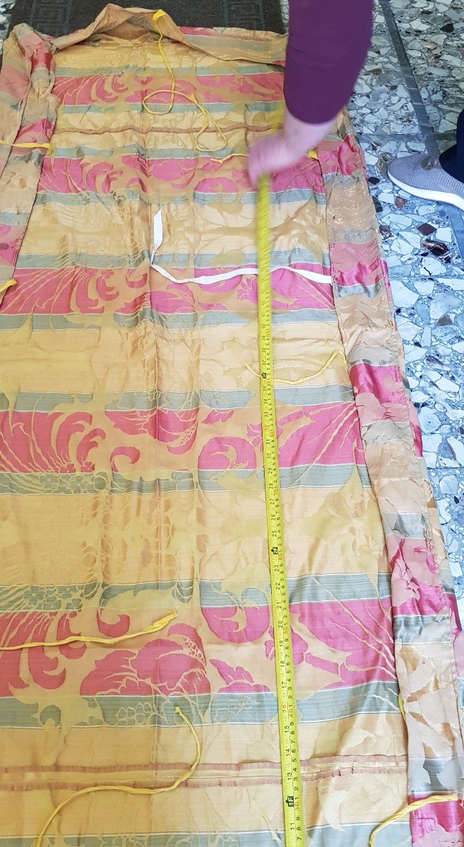 2 coppie di grandi tende di seta antiche fine '800 foderate di cotone 120 x 330 cm-photo-5