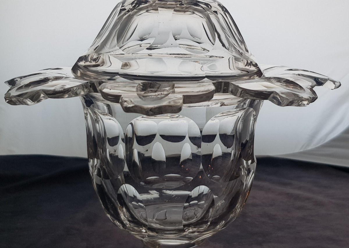Grande coppa con coperchio  XIX Secolo In Cristallo Molato Alto Cm 40-photo-2