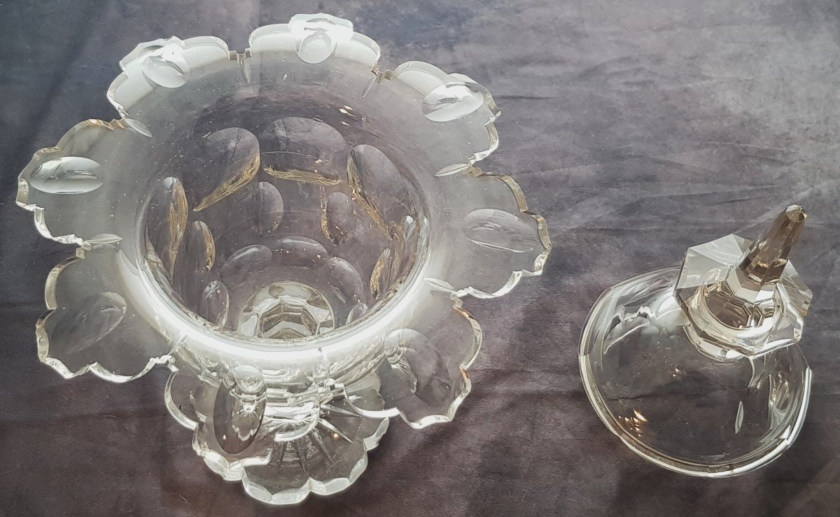 Grande coppa con coperchio  XIX Secolo In Cristallo Molato Alto Cm 40-photo-1