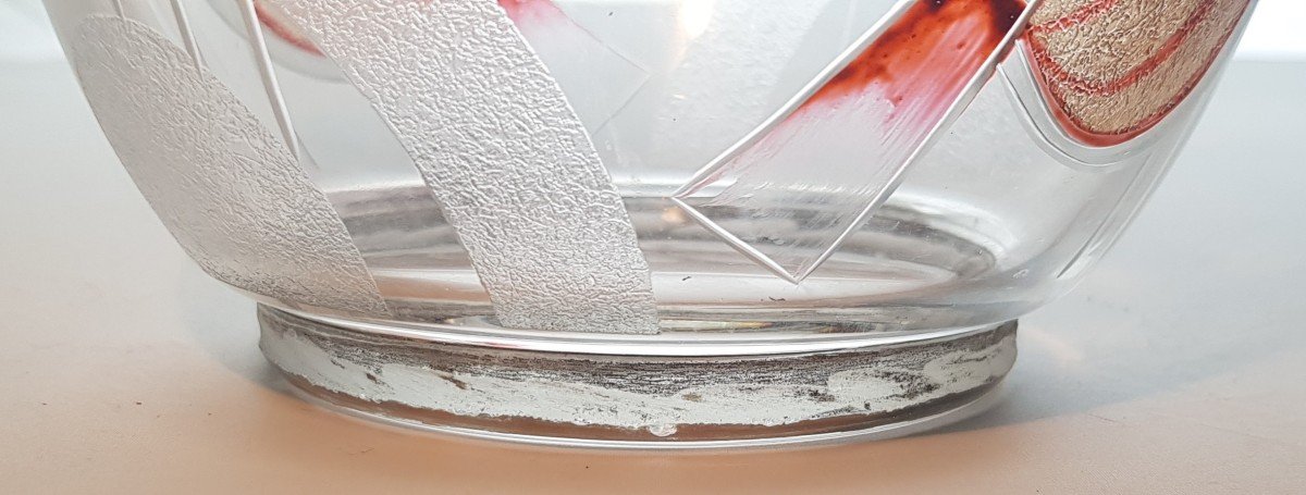 Vaso Art dDecò con decoro geometrico di foglie stilizzateinciso all'acido -photo-2
