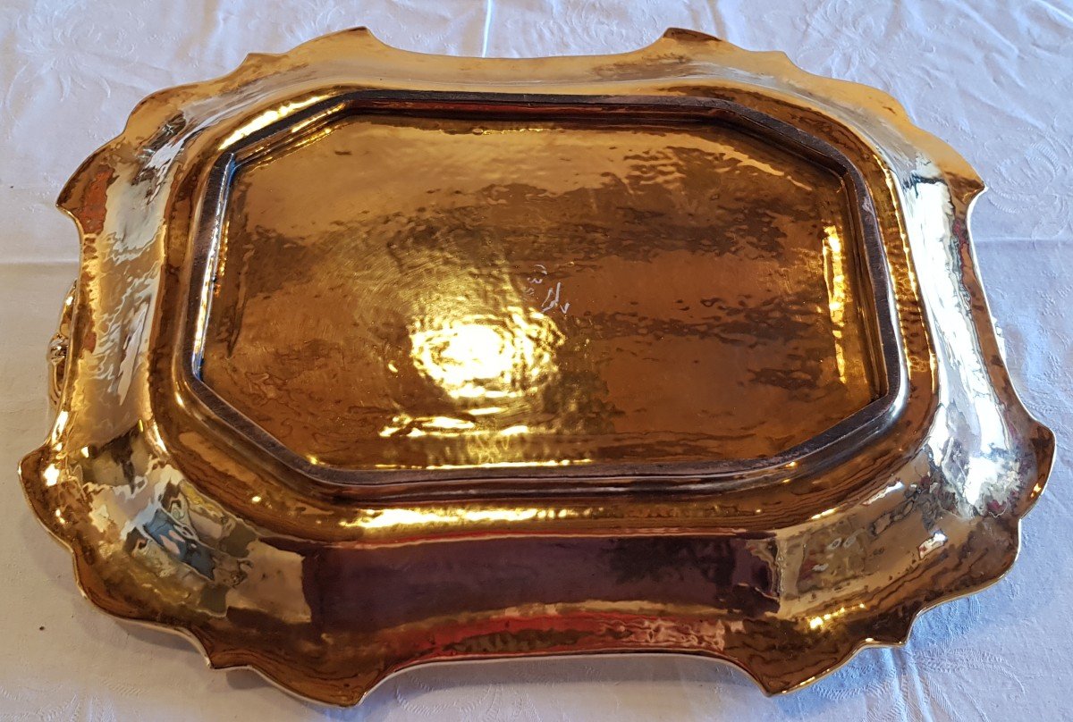  Grande vassoio antico  in ceramica dorata Zaccagnini Sesto Fiorentino-photo-3