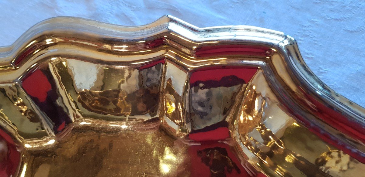  Grande vassoio antico  in ceramica dorata Zaccagnini Sesto Fiorentino-photo-4