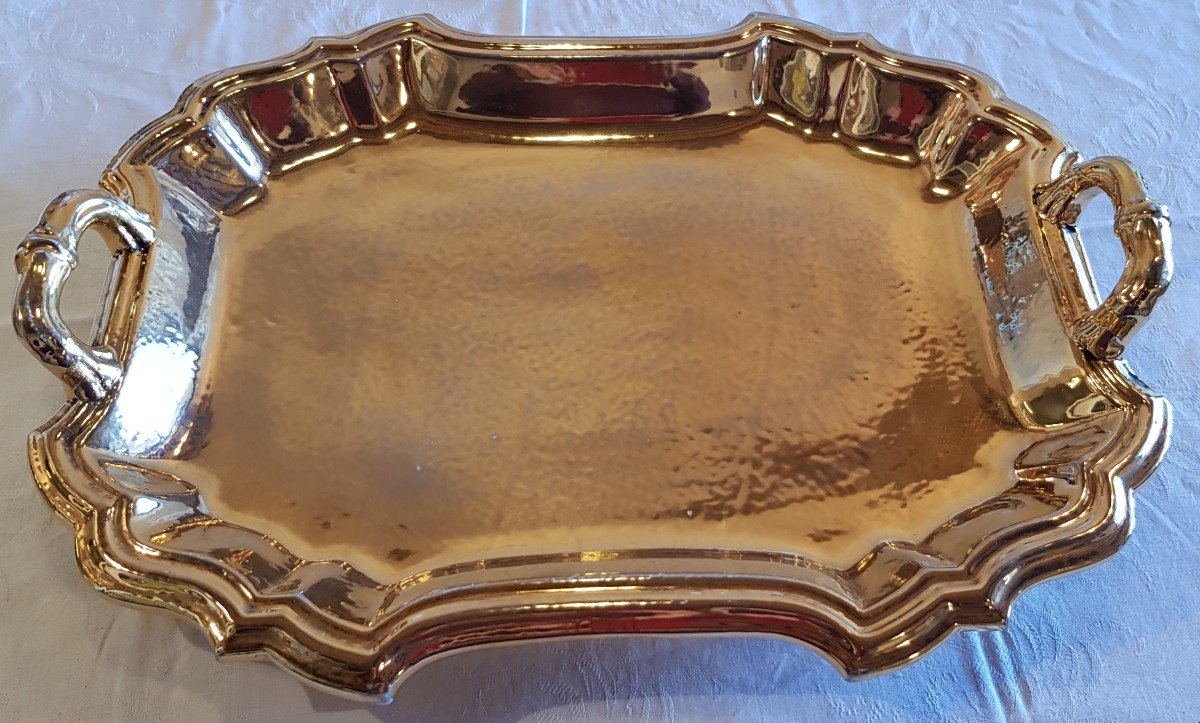  Grande vassoio antico  in ceramica dorata Zaccagnini Sesto Fiorentino