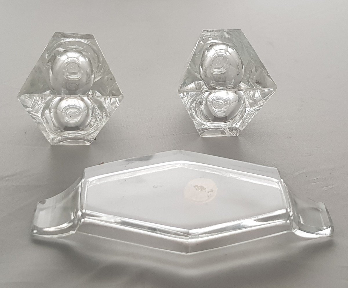 set antico olio aceto sale e pepe in cristallo di Boemia molato-photo-5