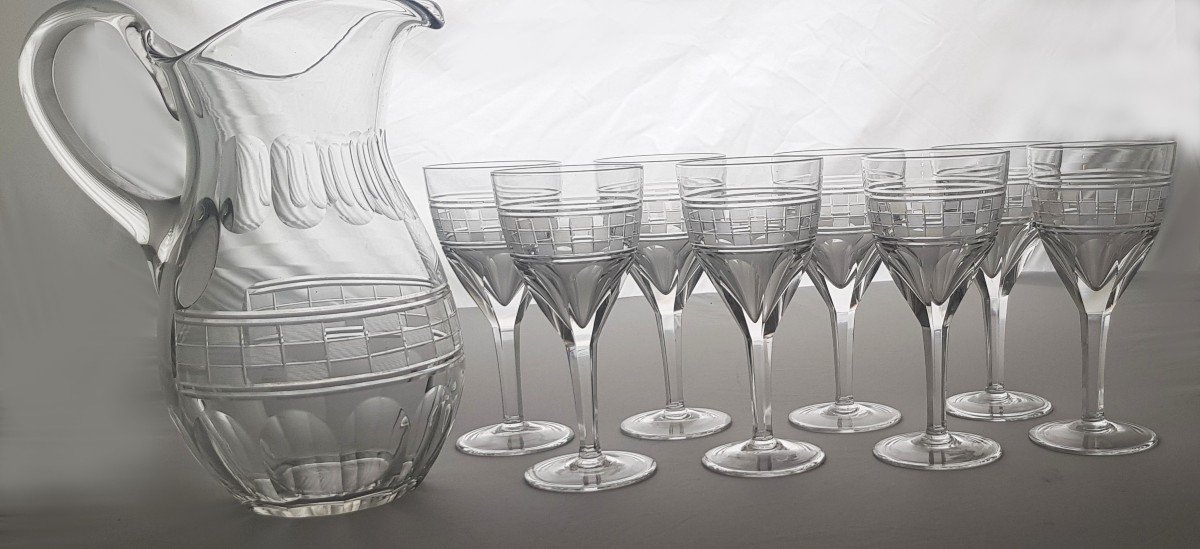 Brocca E 8 Bicchieri per Acqua antichi in Cristallo molato-photo-2