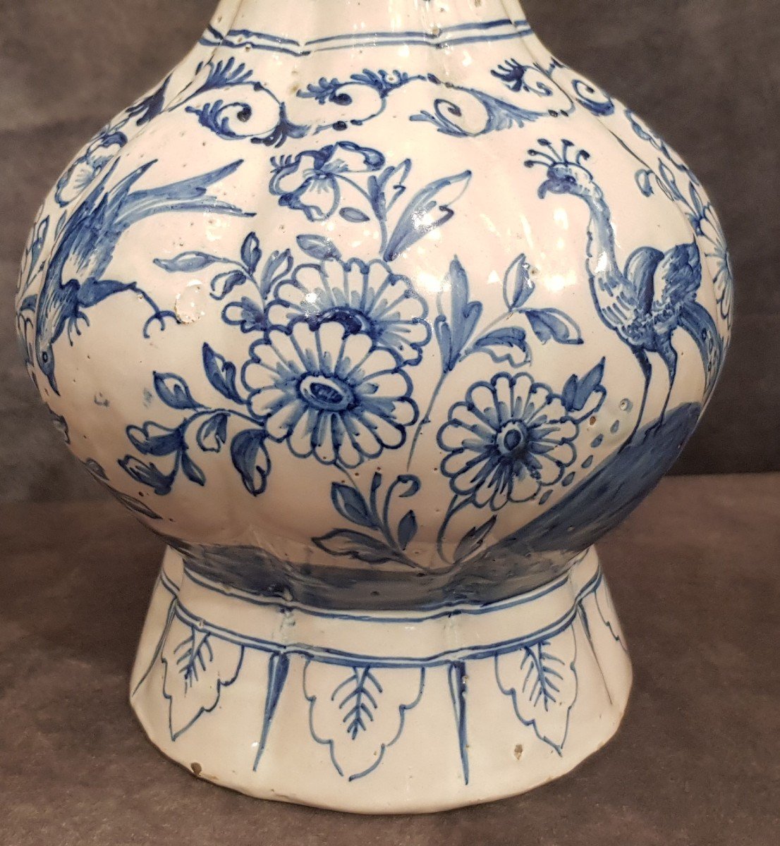 Antico vaso  in ceramica Knobble  dipinto a mano in blu Paesi Bassi Delft-photo-3
