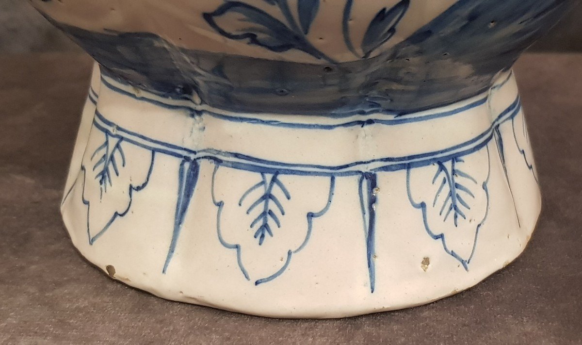 Antico vaso  in ceramica Knobble  dipinto a mano in blu Paesi Bassi Delft-photo-4