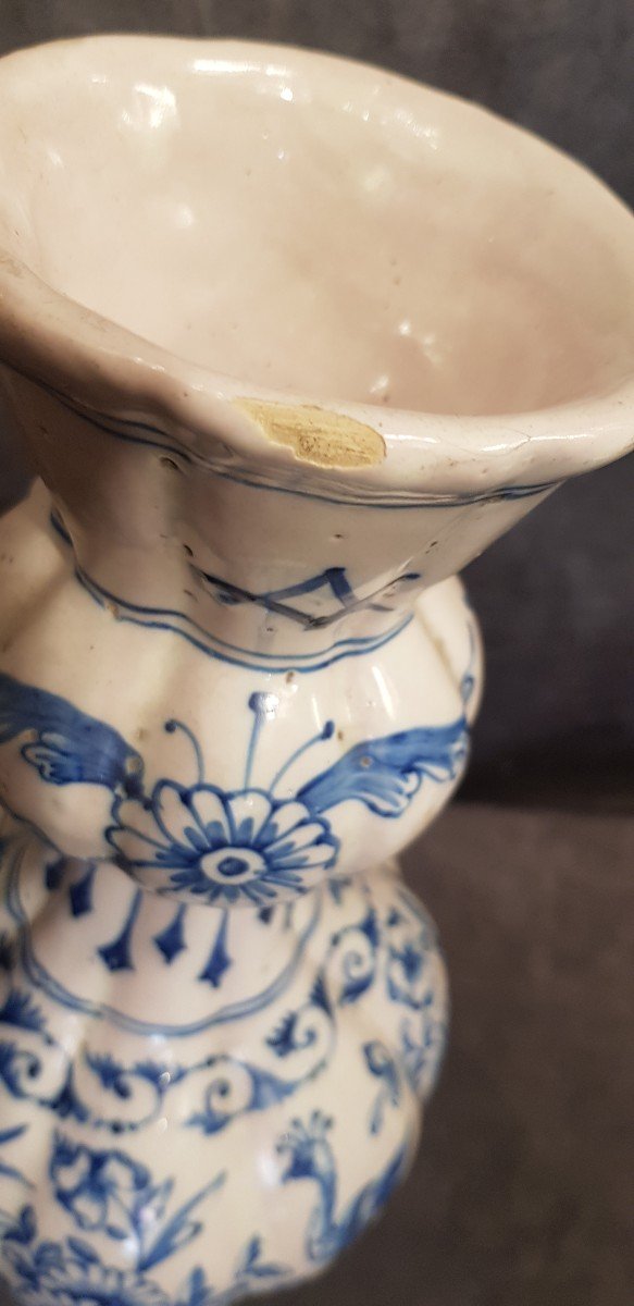 Antico vaso  in ceramica Knobble  dipinto a mano in blu Paesi Bassi Delft-photo-4