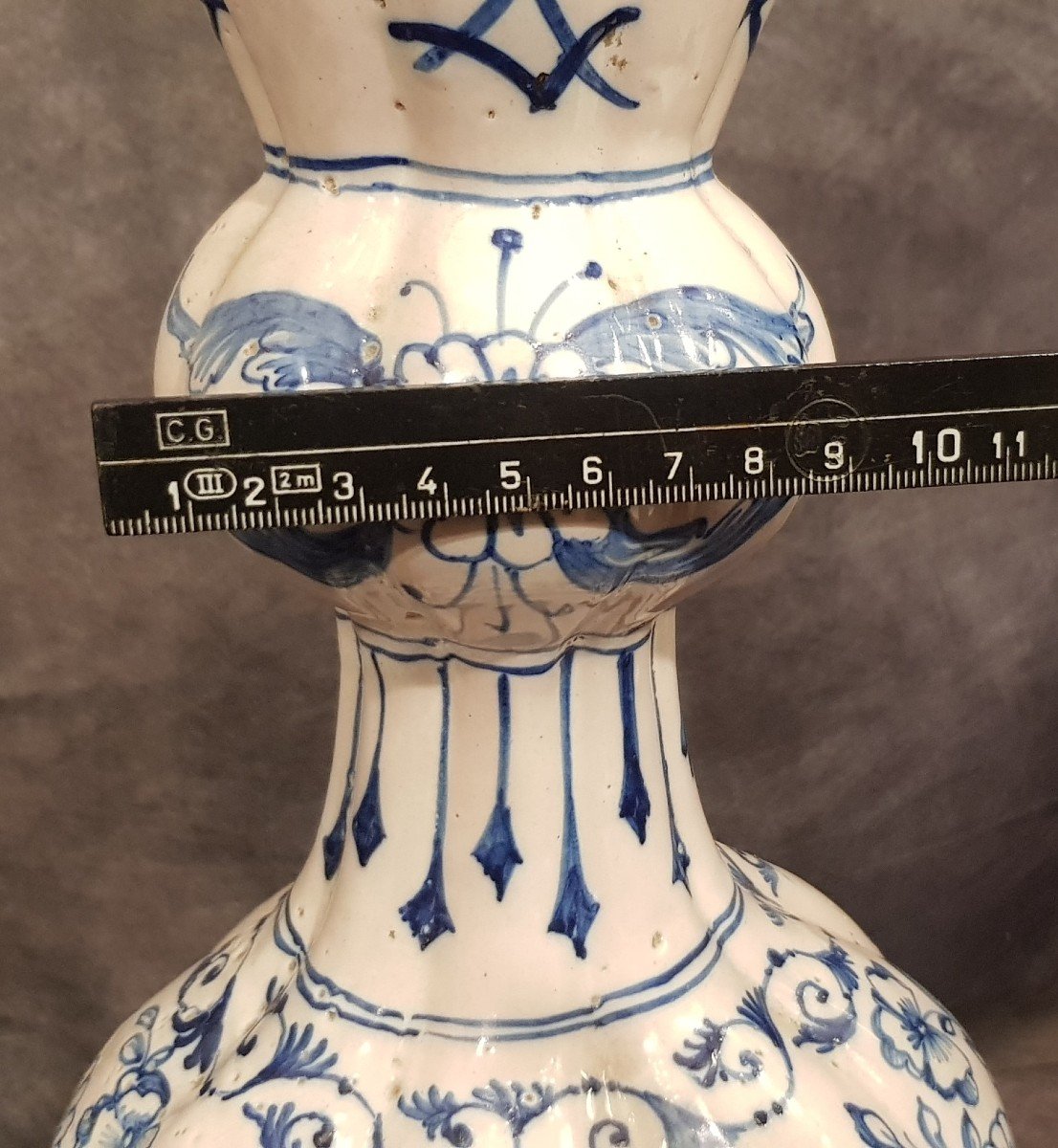 Antico vaso  in ceramica Knobble  dipinto a mano in blu Paesi Bassi Delft-photo-8