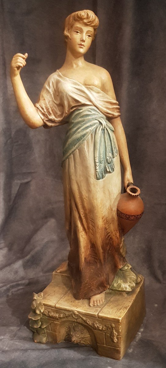 Scultura Liberty In Terracotta Policroma