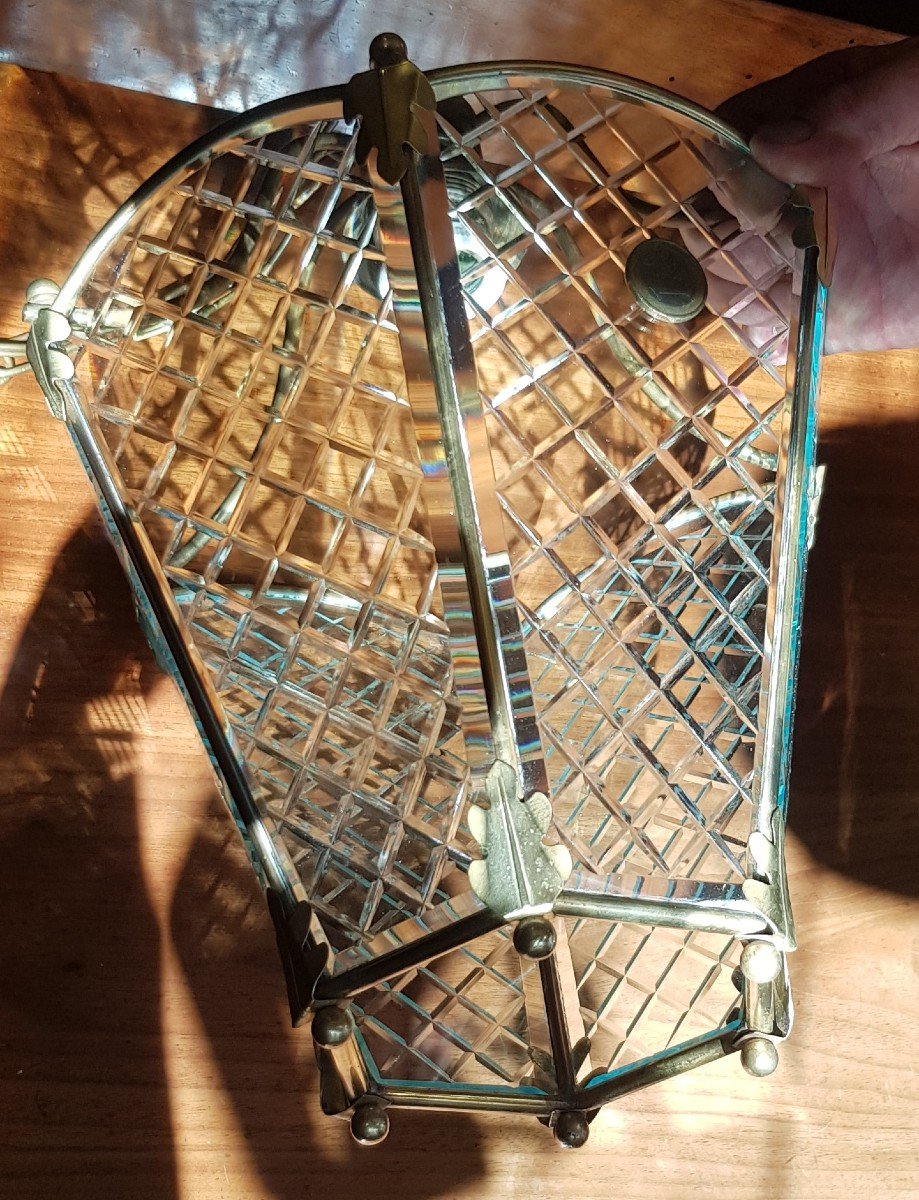 Antica lanterna da ingresso in cristallo e ottone-photo-4