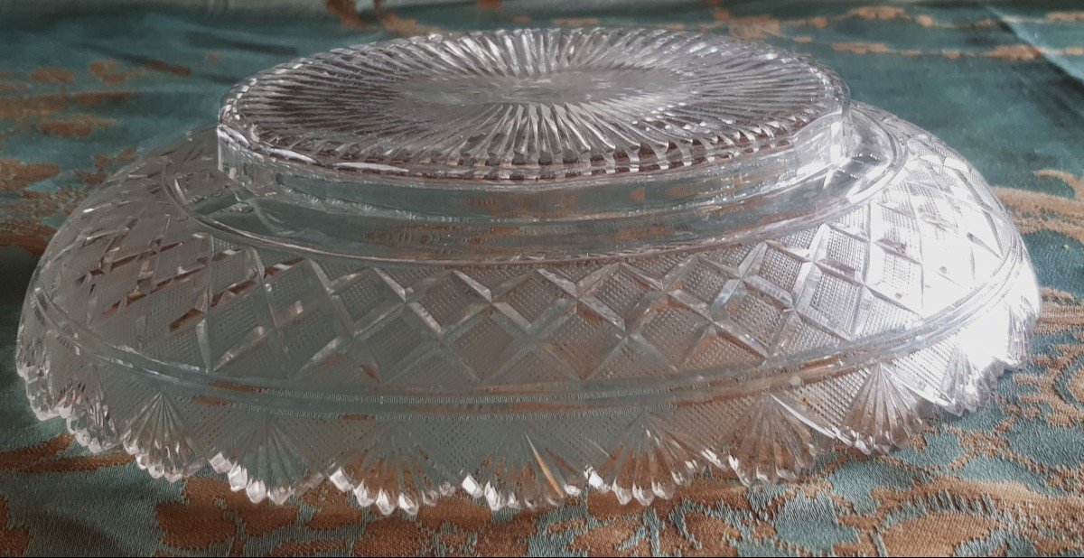 centrotavola antico  e piatto ovale in cristallo molato Carlo X-photo-1
