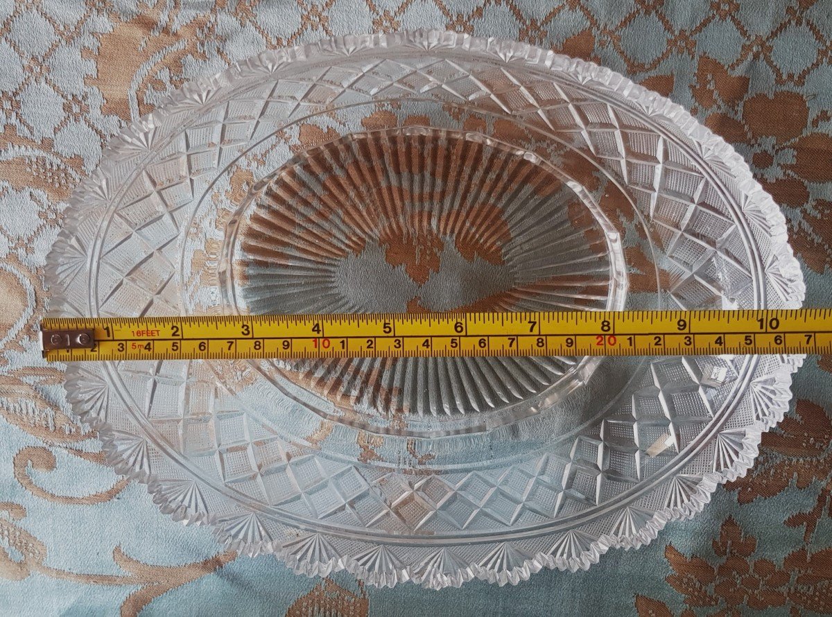 centrotavola antico  e piatto ovale in cristallo molato Carlo X-photo-5
