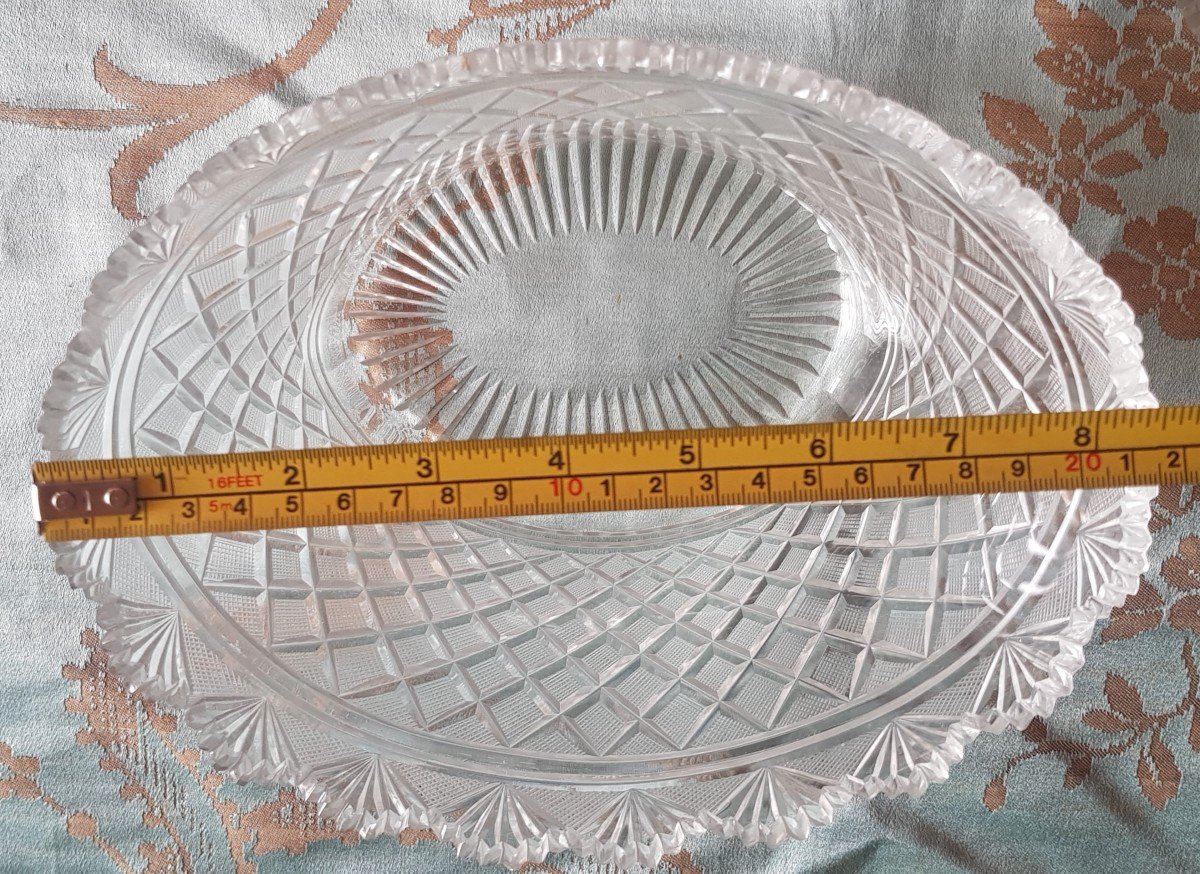 centrotavola antico  e piatto ovale in cristallo molato Carlo X-photo-7