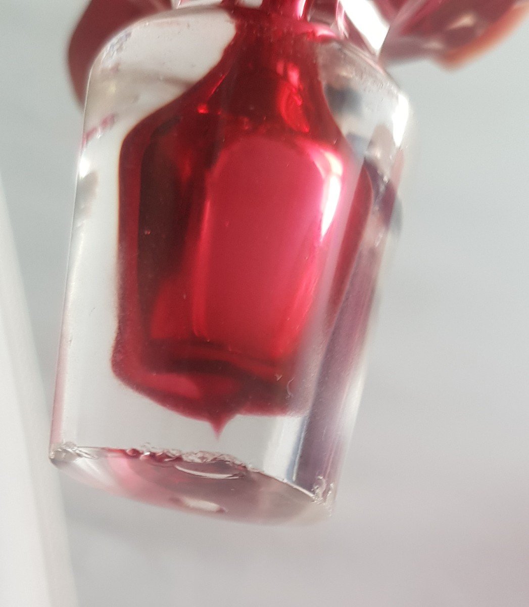 Antica bottiglia e bicchiere abbinato in cristallo di Boemia rosso fragola-photo-7