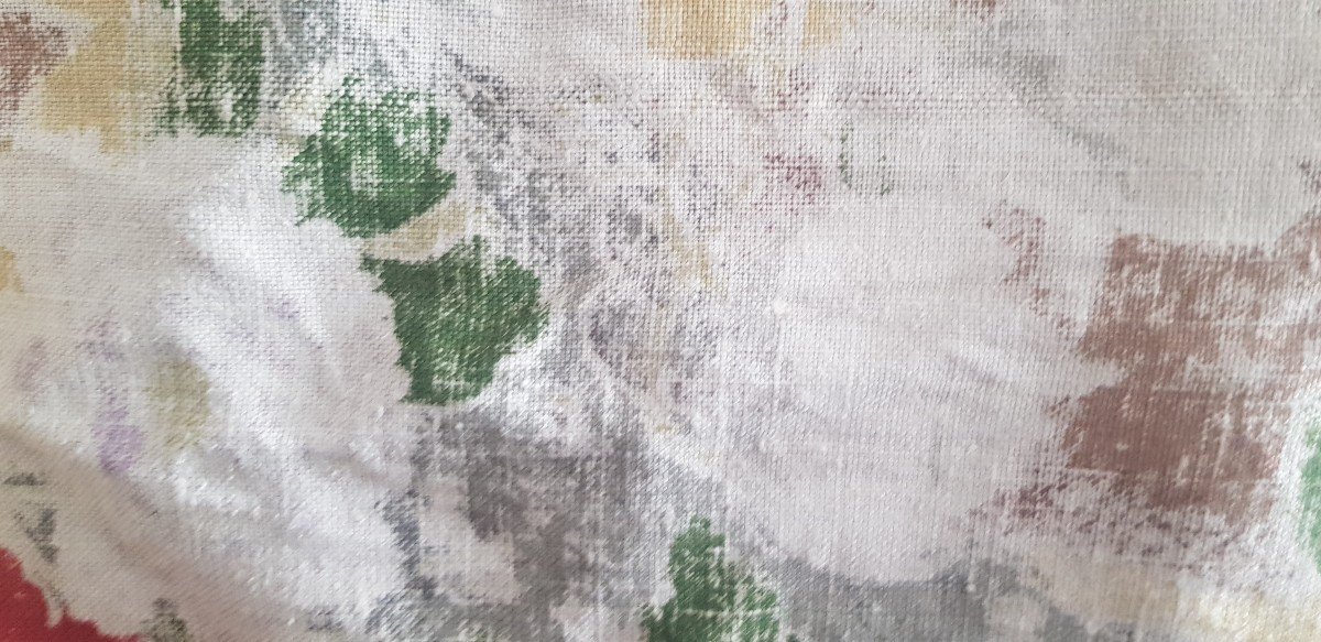 Quattro pannelli di tessuto di lino stampato con  uccelli e magnolie-photo-1