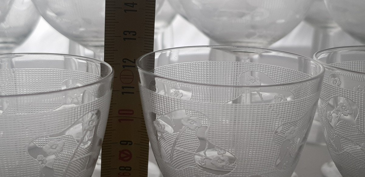 Servizio di 50 bicchieri antichi cristallo serigrafato metà del '900-photo-2
