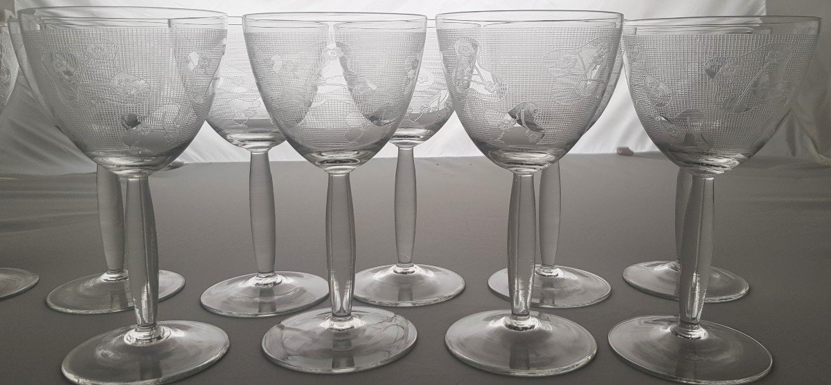 Servizio di 50 bicchieri antichi cristallo serigrafato metà del '900-photo-5