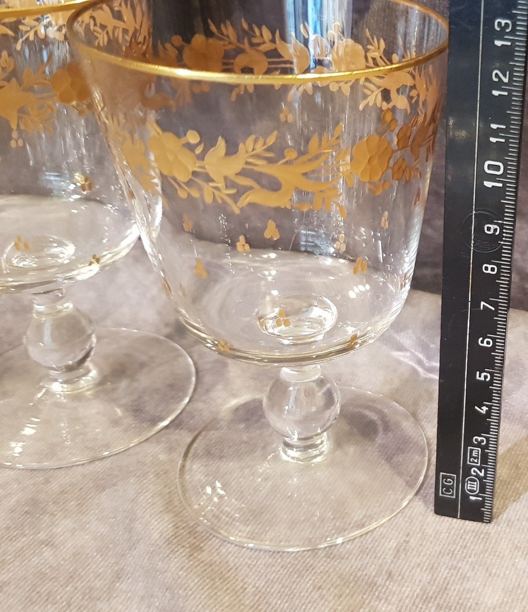 Lotto Di 24 Bicchieri In Cristallo Con Decoro Floreale Inciso E Dorato-photo-2