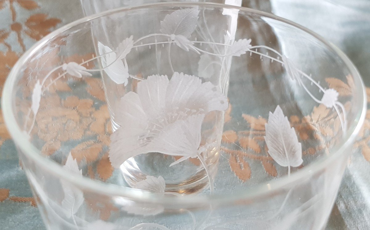 set di 8 antichi bicchieri da bibita Art Nouveau in cristallo inciso con decoro floreale -photo-4
