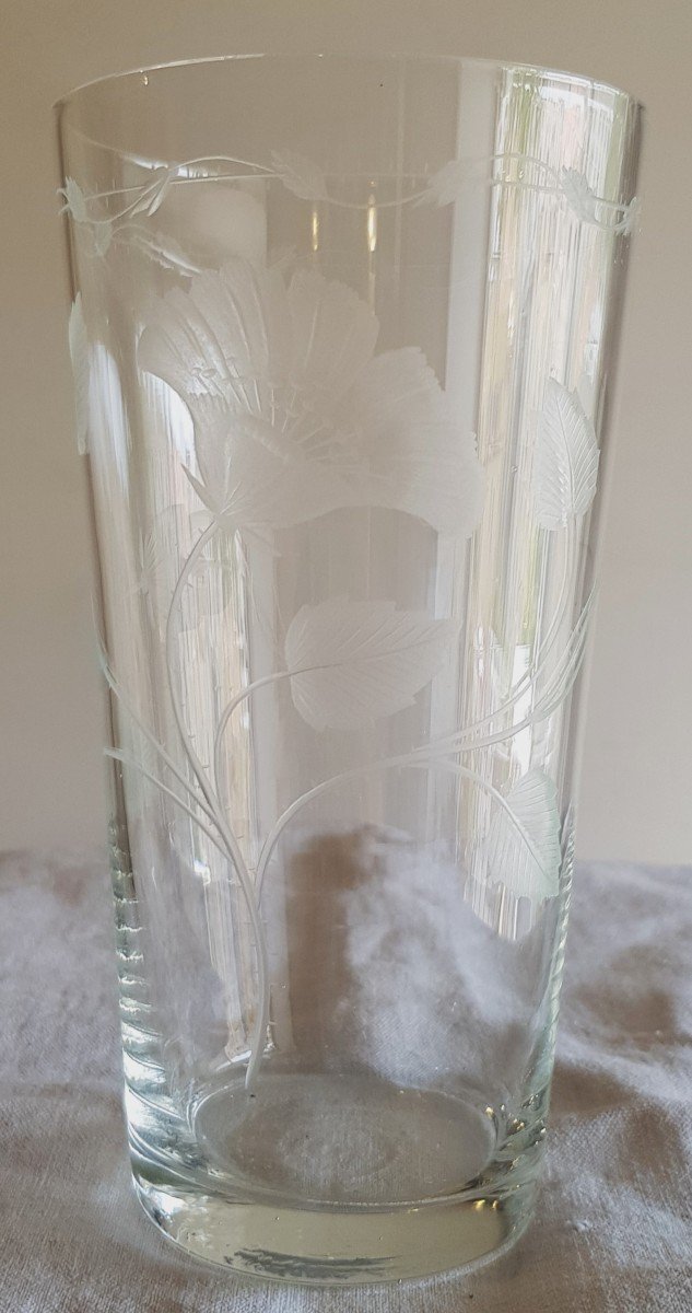 set di 8 antichi bicchieri da bibita Art Nouveau in cristallo inciso con decoro floreale -photo-1