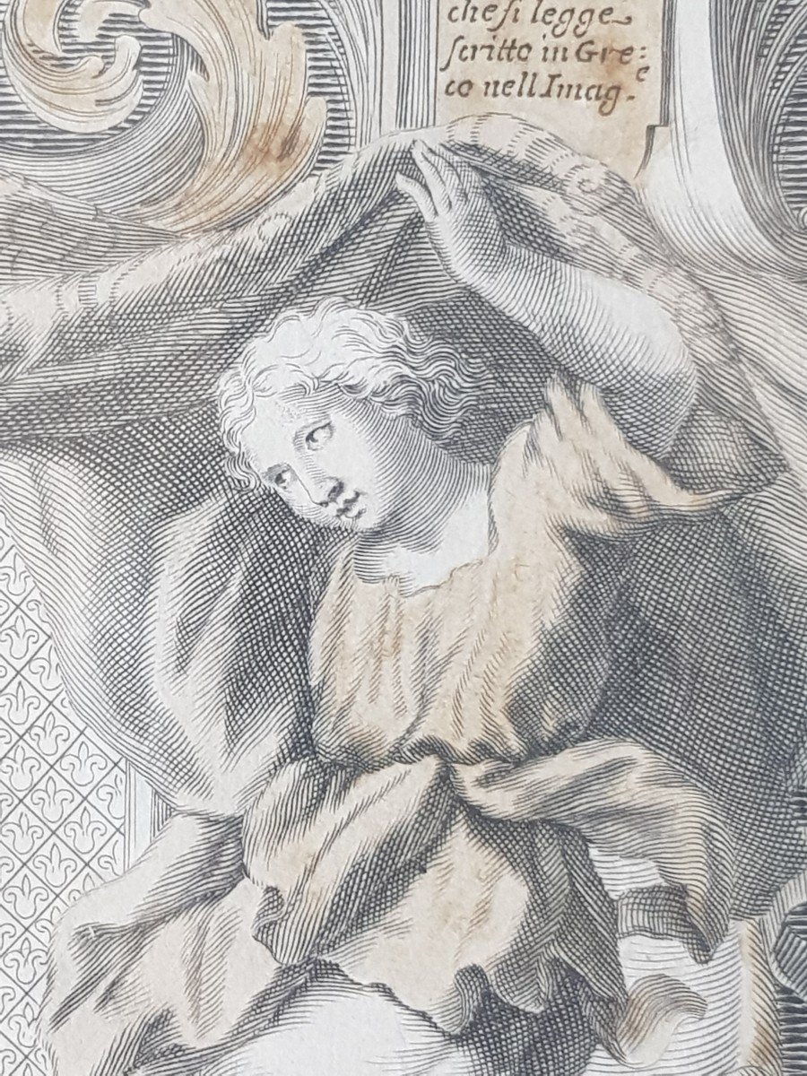 Incisione incorniciata Albert Clouwet datata 1669 Vero ritratto della Vergine dipinto da San Luca-photo-6