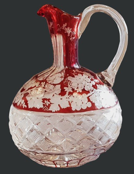 Antica bottiglietta in cristallo di Boemia con decorazione uva rossa molata e incisa-photo-3