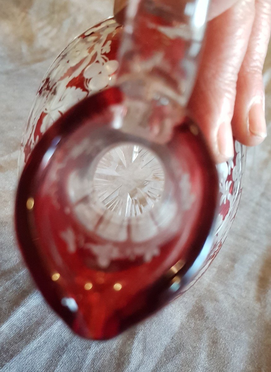 Antica bottiglietta in cristallo di Boemia con decorazione uva rossa molata e incisa-photo-7