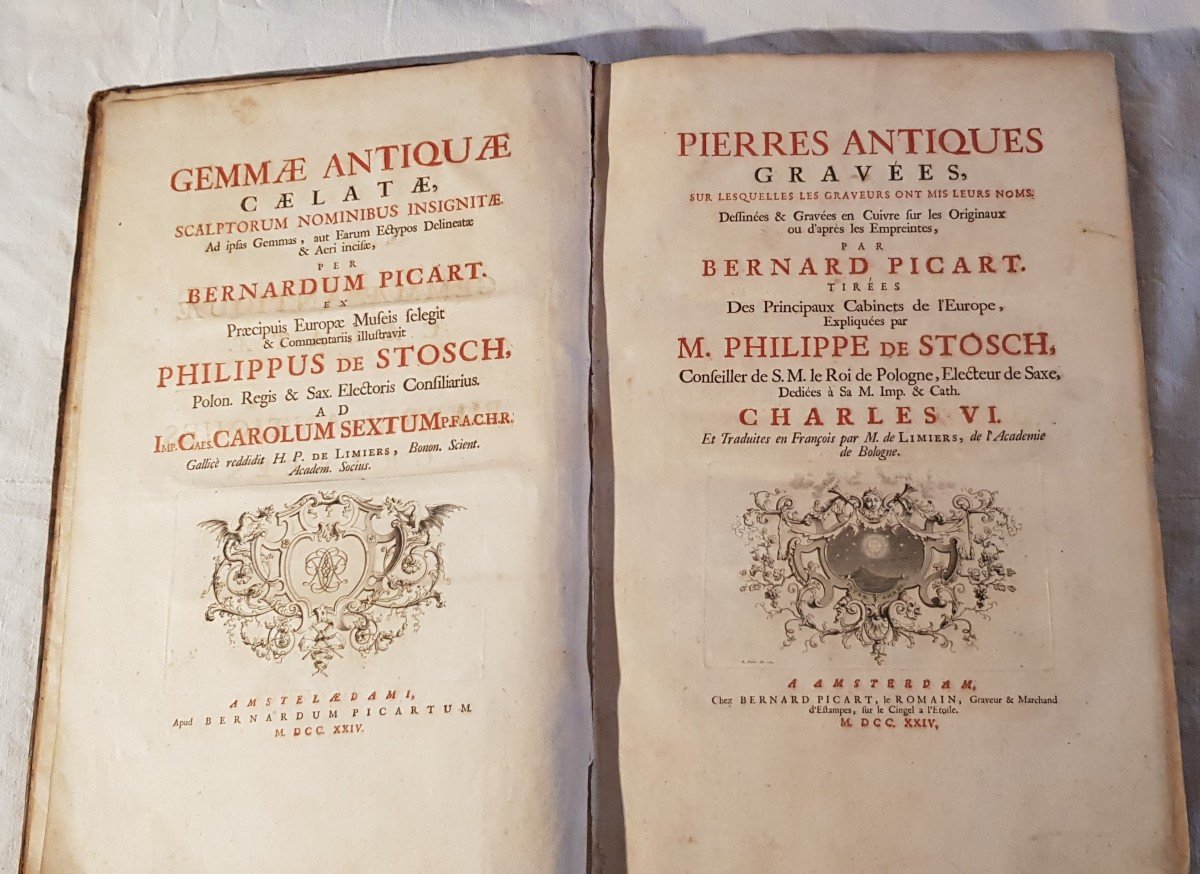 B. Picart - P. Von Stosch Pierres Antiques Gravees 1724 Prima edizione Bilingue francese/latino
