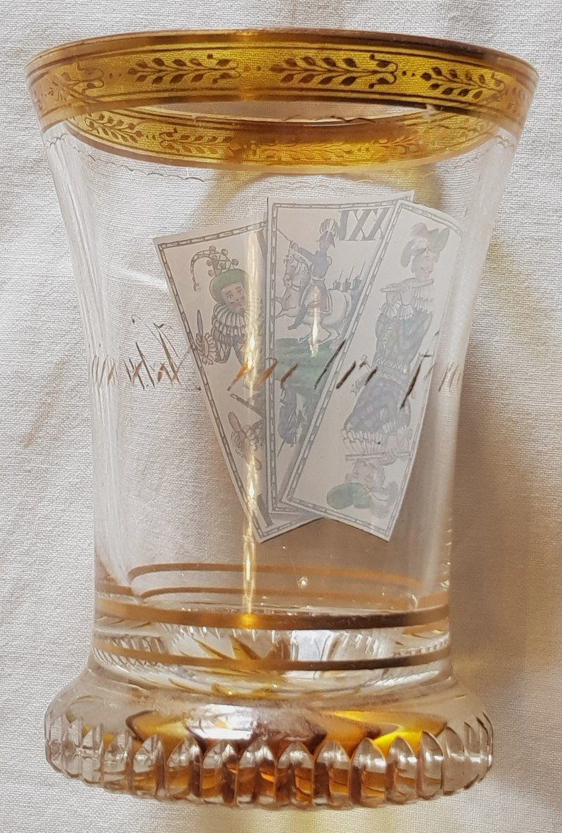 Bicchiere Anton Kothgasser del XIX secolo con carte dei Tarocchi-photo-3