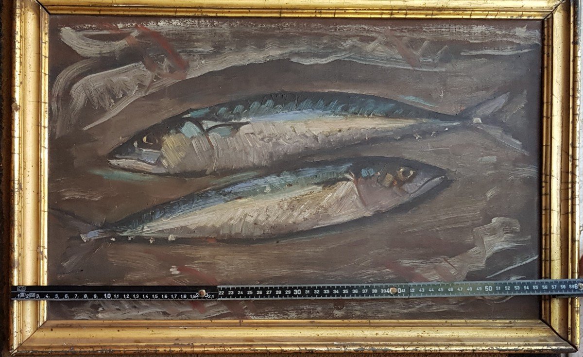 natura morta con pesci olio su tavola inizio XX secolo-photo-4