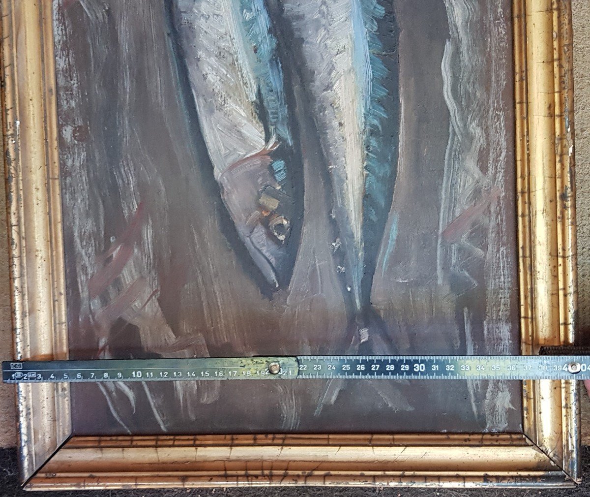 natura morta con pesci olio su tavola inizio XX secolo-photo-2