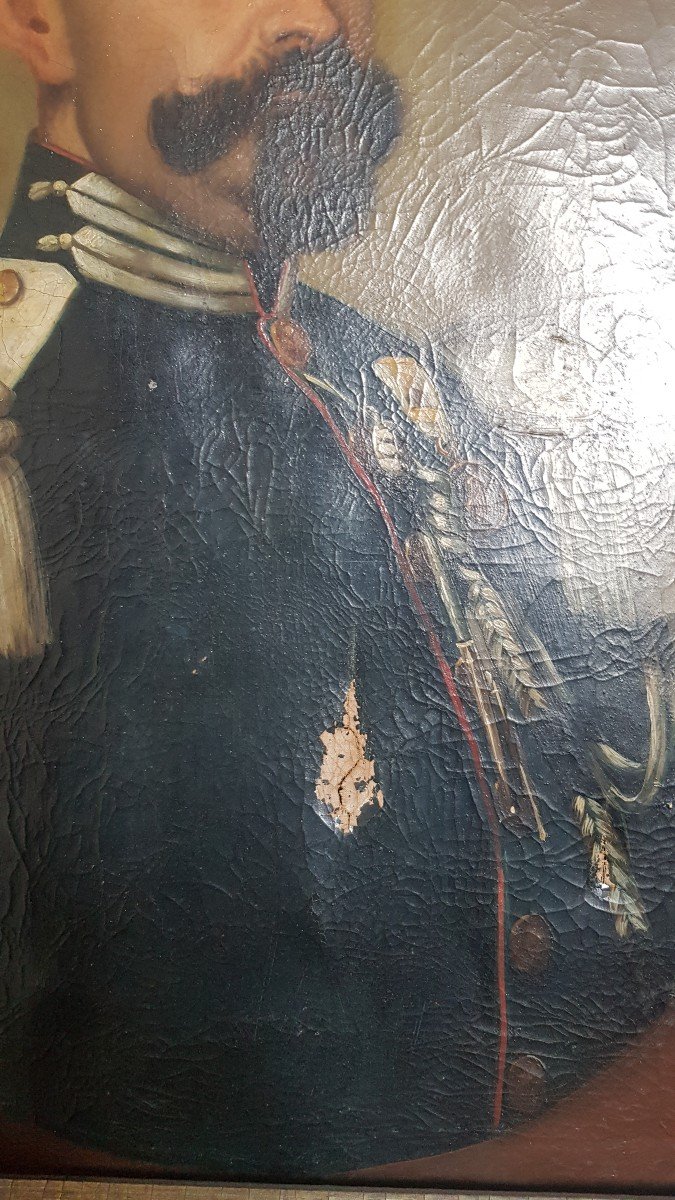 Ritratto di ufficiale olio su tela XIX secolo-photo-3