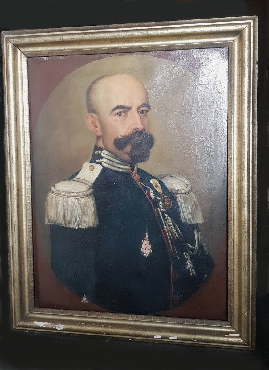 Ritratto di ufficiale olio su tela XIX secolo-photo-6