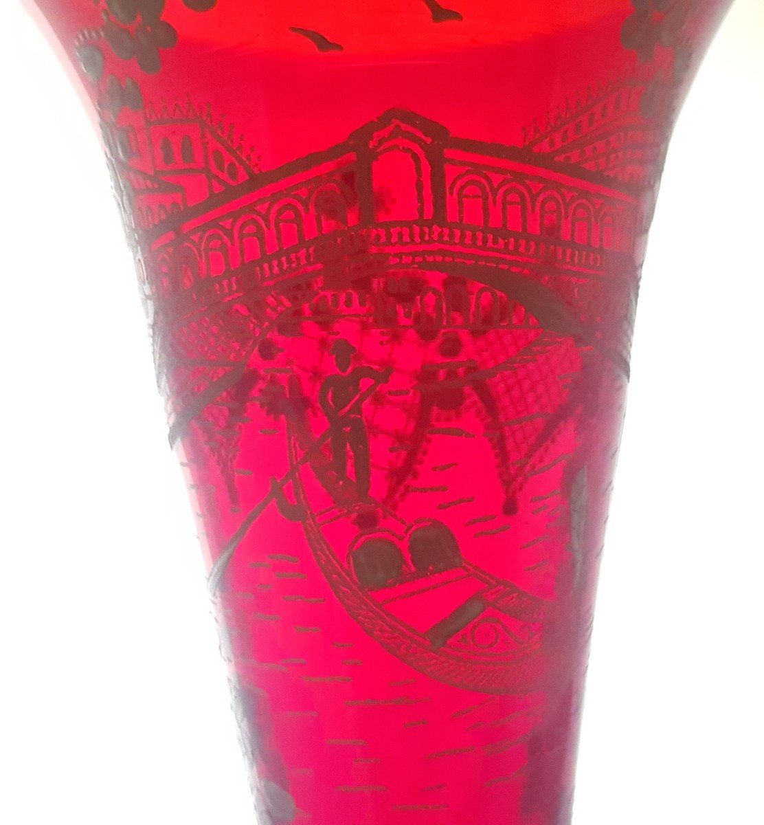 Vaso Antico In Vetro Soffiato Smaltato Rosso, Ricordo Di Venezia-photo-2