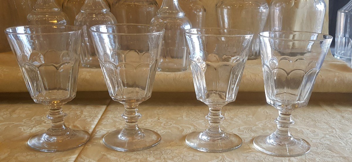 Set Di 4 Grandi Bicchieri Da Acqua Antichi Del XIX Secolo In Vetro Stampato Ad Imitazione Del M