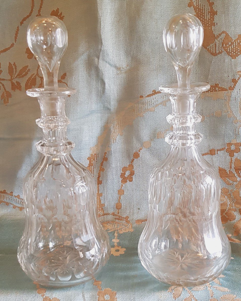 Coppia Di Bottiglie Decanter In Cristallo Di Boemia'800  H 27 Cm-photo-2