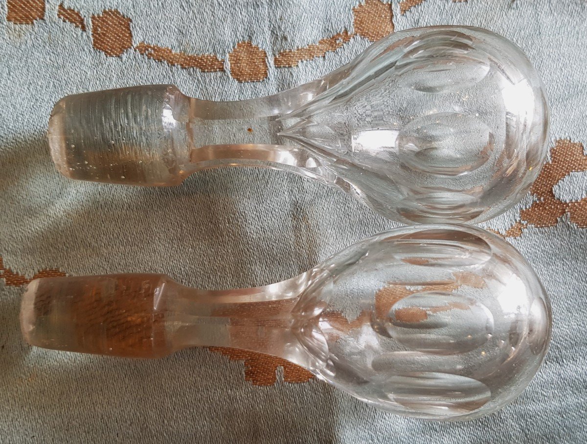 Coppia Di Bottiglie Decanter In Cristallo Di Boemia'800  H 27 Cm-photo-2